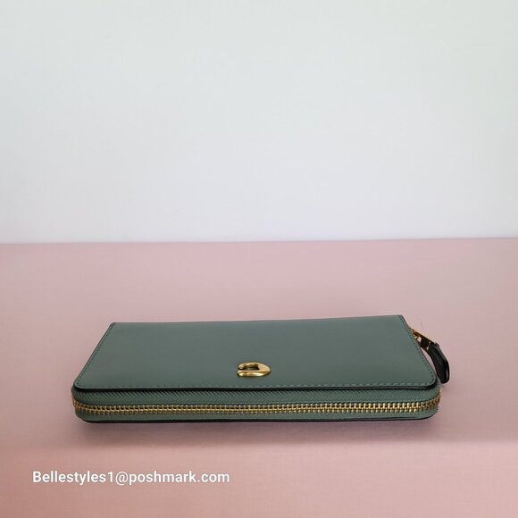 COACH Slim Accordion Smooth Leather Wallet with Back Slip Pocket- Sage color⭐ - Picture 10 of 16